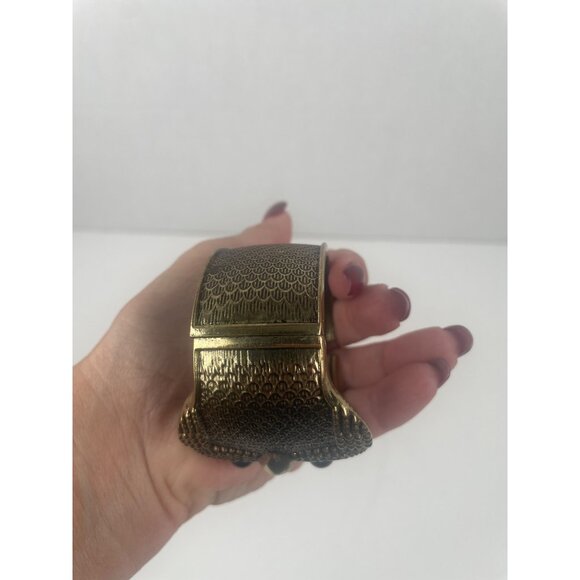 Brass Owl Cuff Bracelet With Black Stone Eyes Retro Statement Piece Unique - Picture 8 of 13